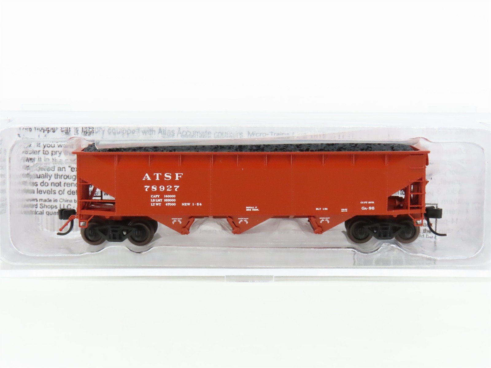 N Scale Bluford Shops 73453 ATSF Santa Fe 3-Bay Hopper #78927 w/ Load