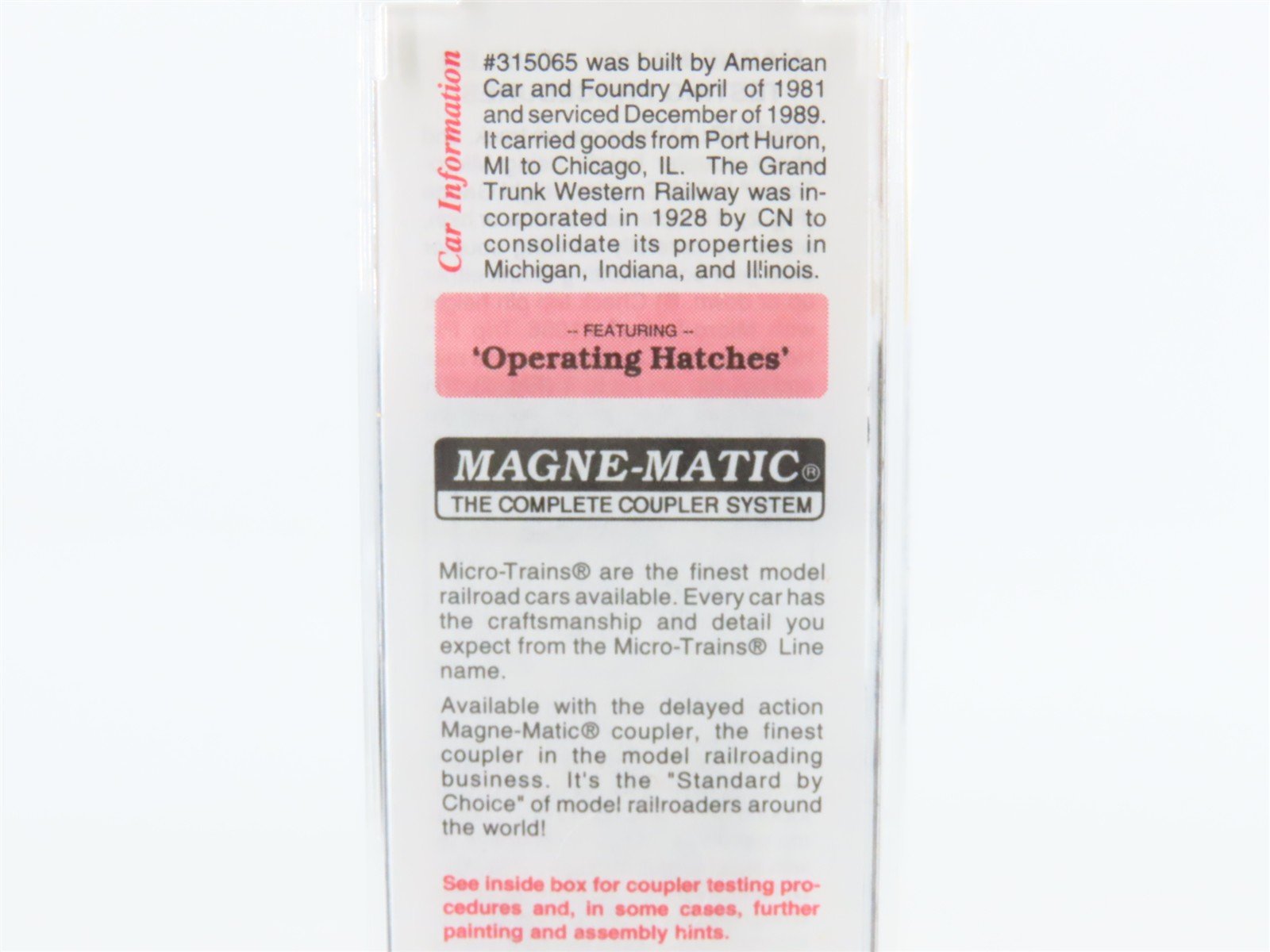 N Micro-Trains MTL 92010 GTW Grand Trunk Western 2-Bay Covered Hopper #315065