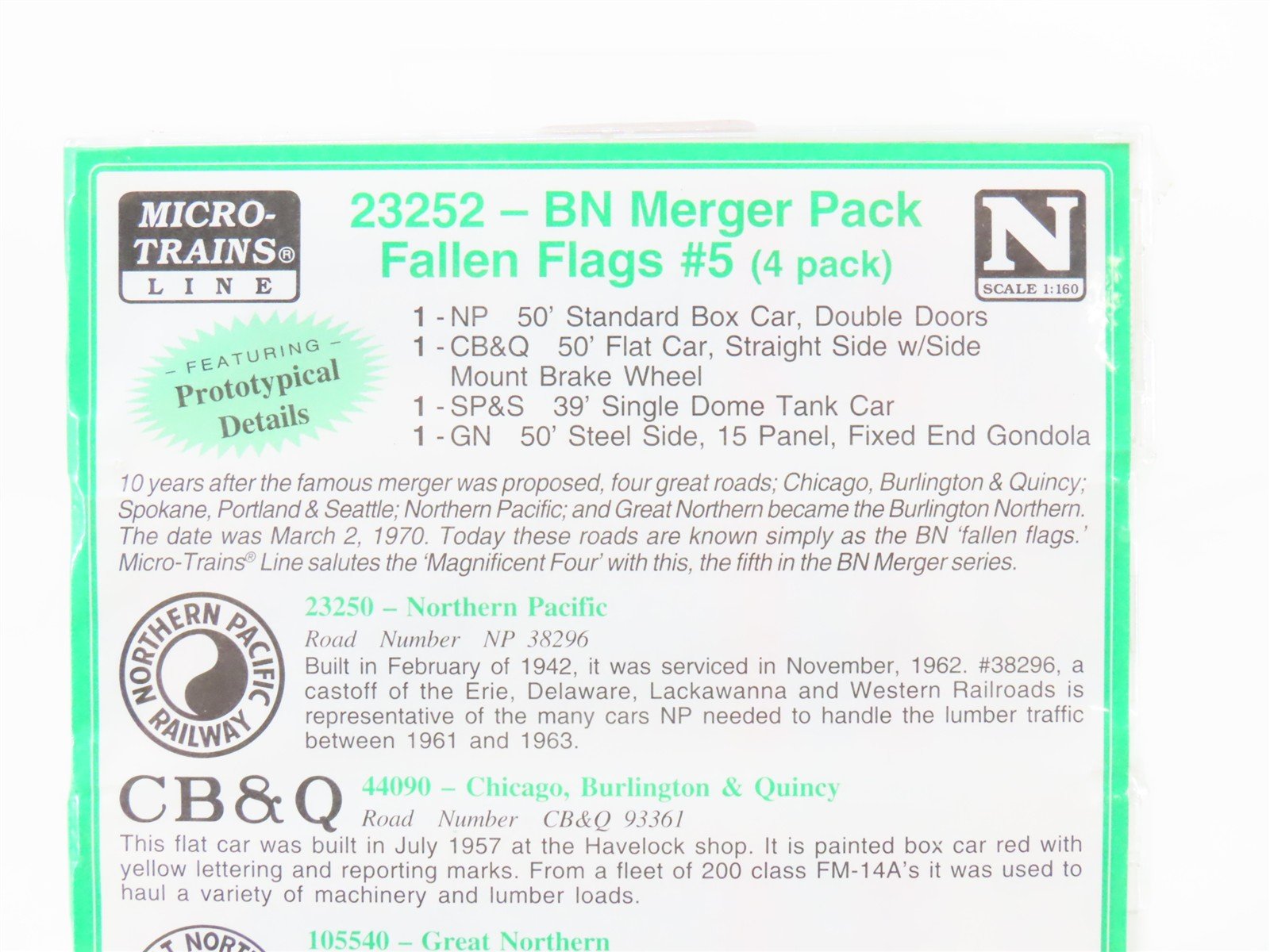 N Micro-Trains MTL 23252 NP CB&Q SP&S GN BN Merger Pack Fallen Flags #5 - SEALED