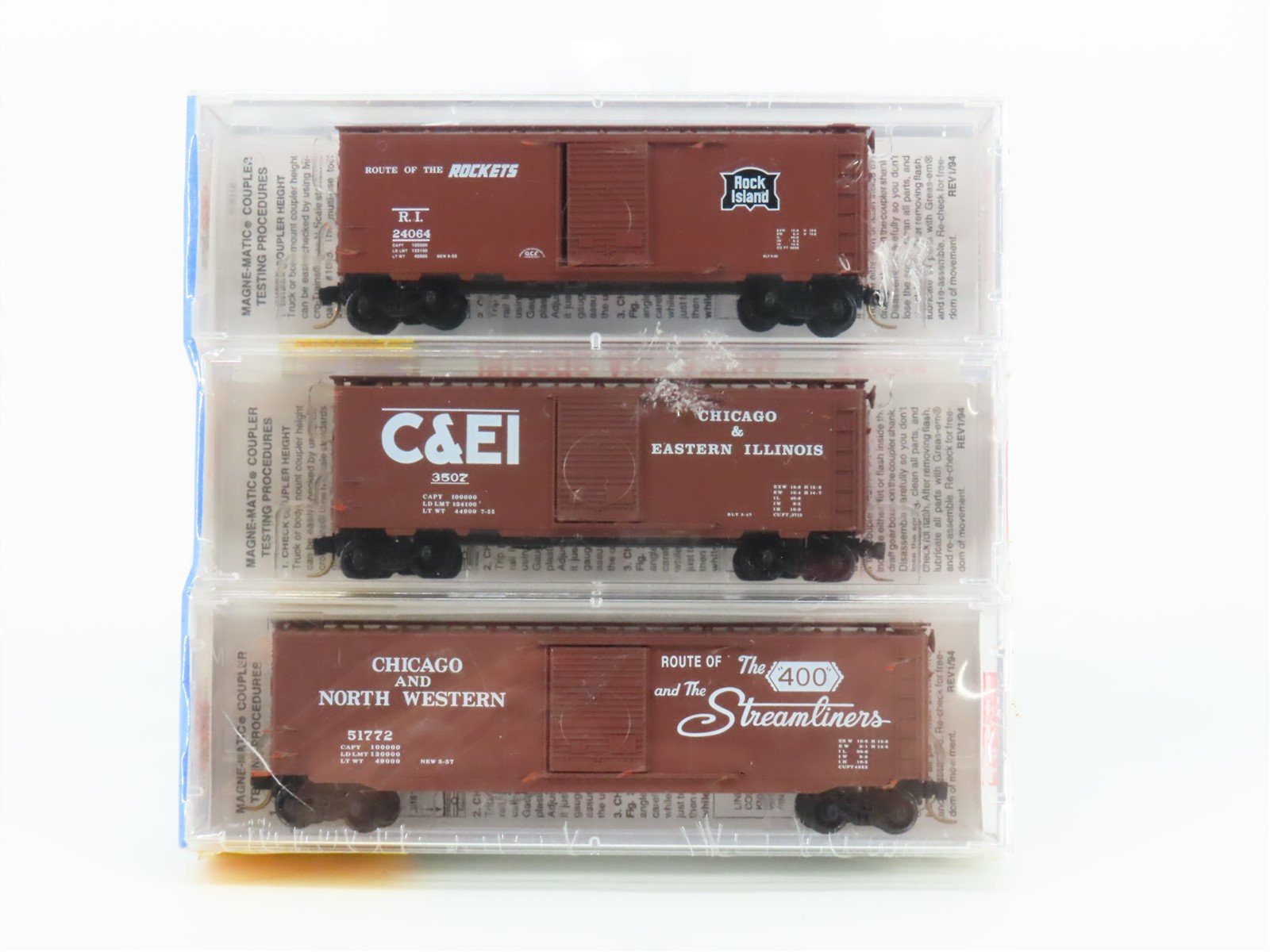 N Micro-Trains MTL 20562 RI C&EI CNW Windy City Special Box Car 3-Pack SEALED
