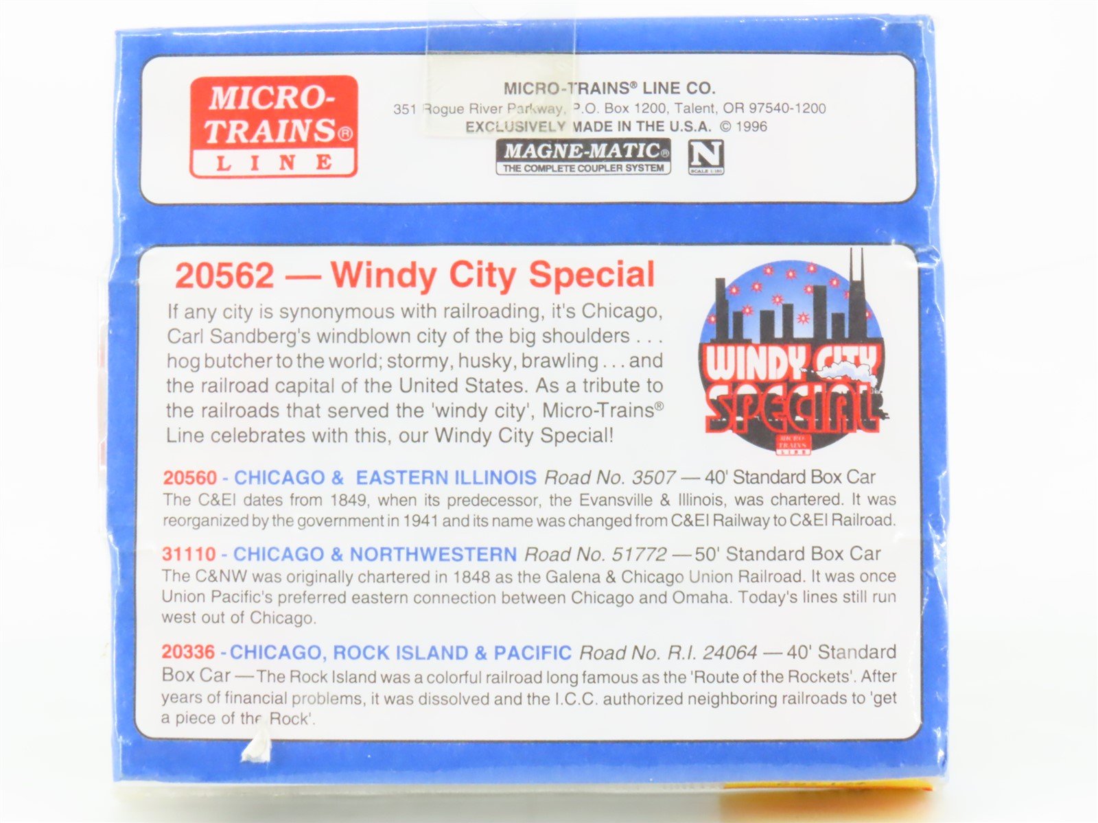 N Micro-Trains MTL 20562 RI C&EI CNW Windy City Special Box Car 3-Pack SEALED