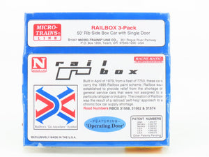 N Scale Micro-Trains MTL 25562 RBOX Railbox 50' Rib Side Box Car 3-Pk. SEALED