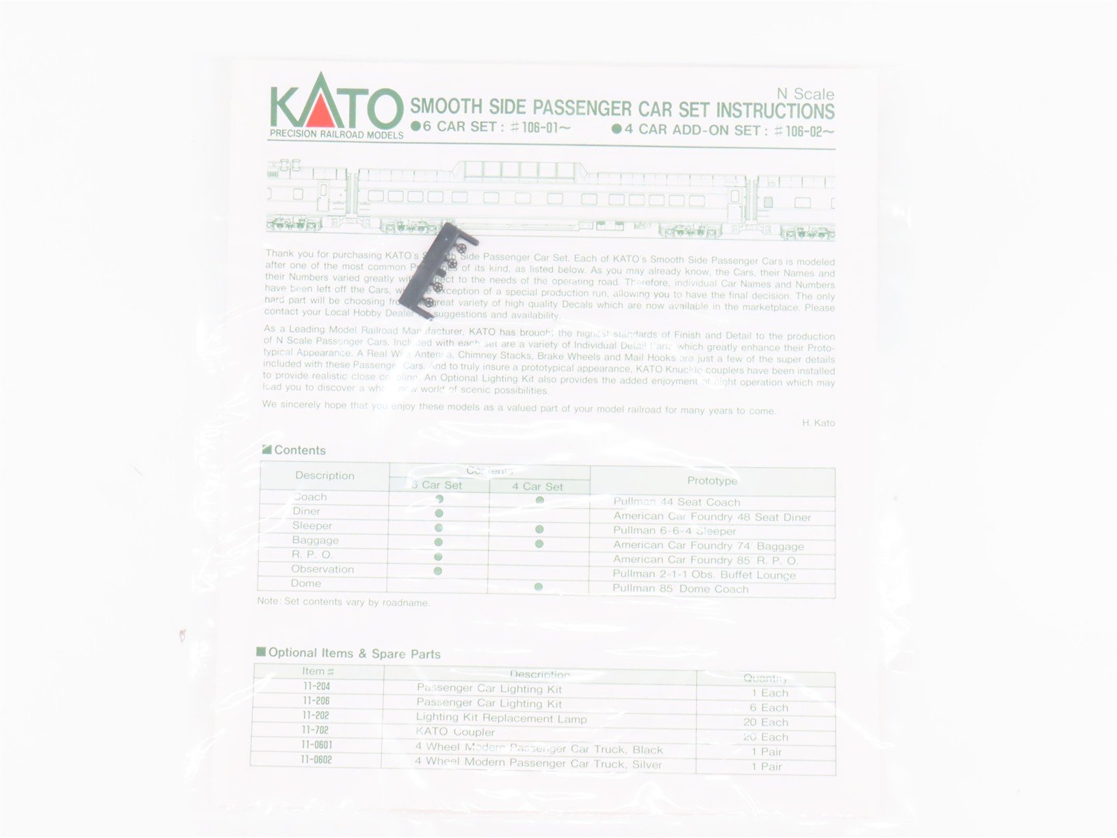 N Scale KATO 106-024 UP Union Pacific Smooth Side Passenger 4-Car Set