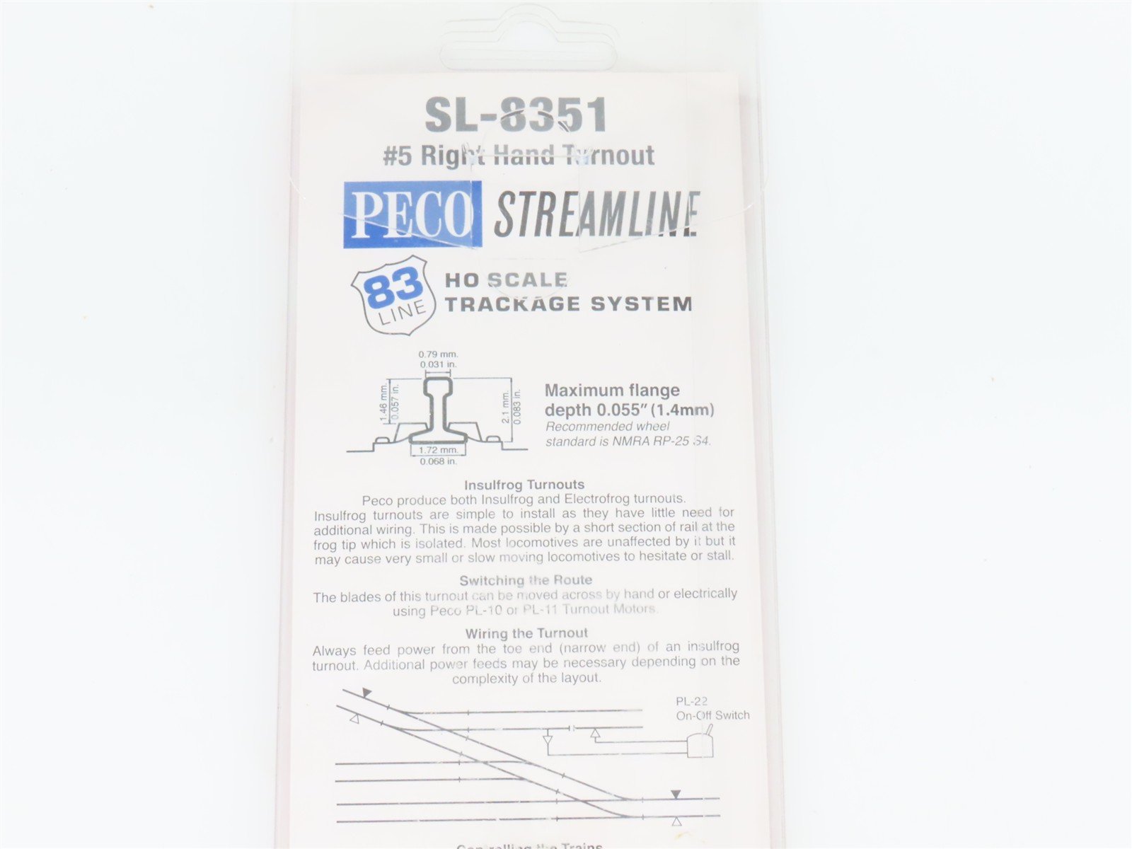 HO Scale PECO Streamline SL-8351 Code 83 Insulfrog #5 Right Hand Turnout Track