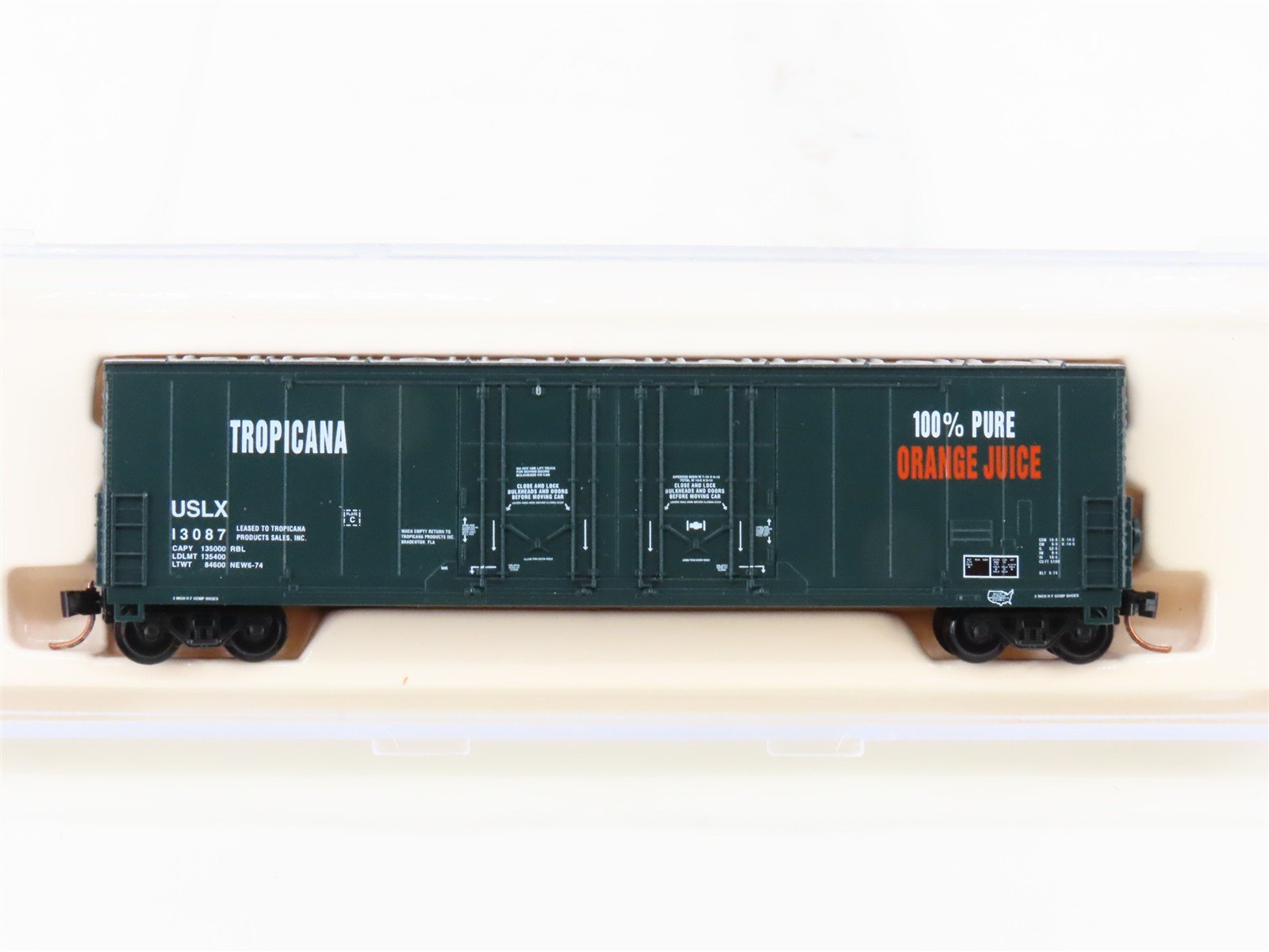 N Scale Atlas 5850C USLX Tropicana Orange Juice Double Plug Door Box Car #13087