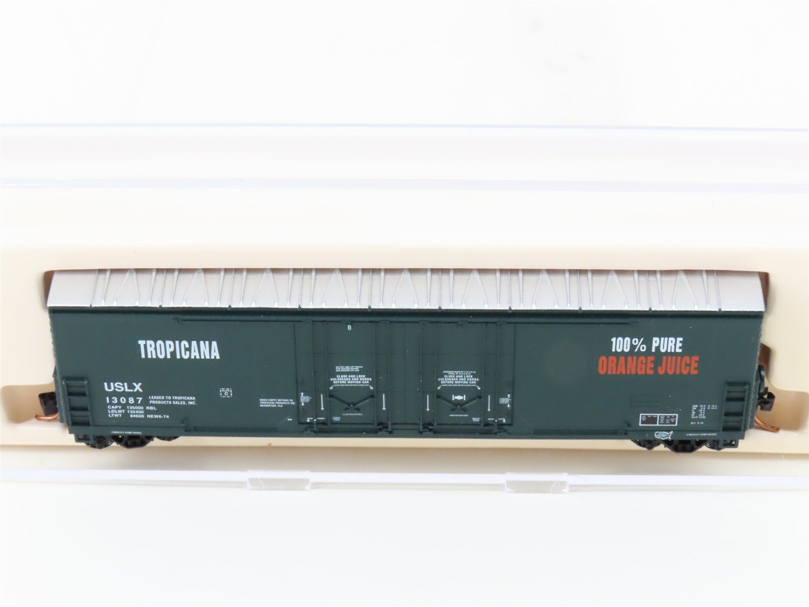 N Scale Atlas 5850C USLX Tropicana Orange Juice Double Plug Door Box Car #13087