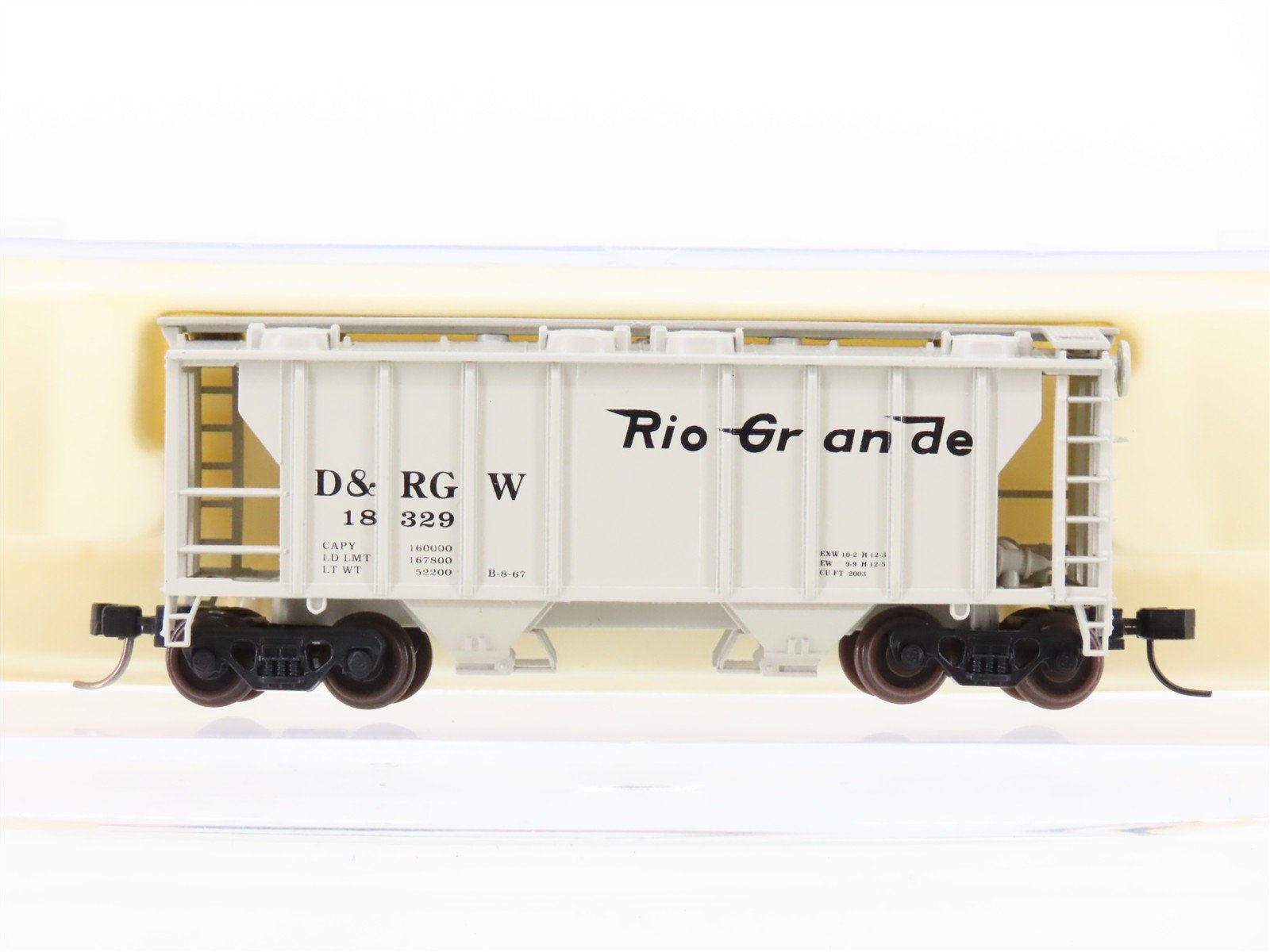 N Scale Atlas 3166 D&RGW Rio Grande Railroad 2-Bay Covered Hopper #18329