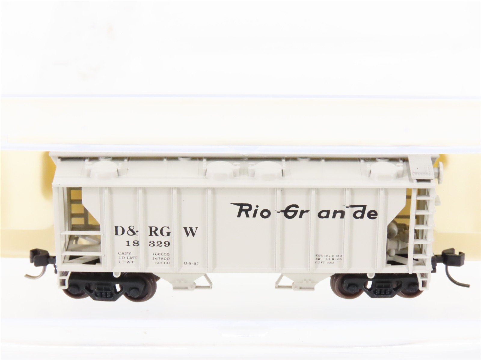 N Scale Atlas 3166 D&RGW Rio Grande Railroad 2-Bay Covered Hopper #18329