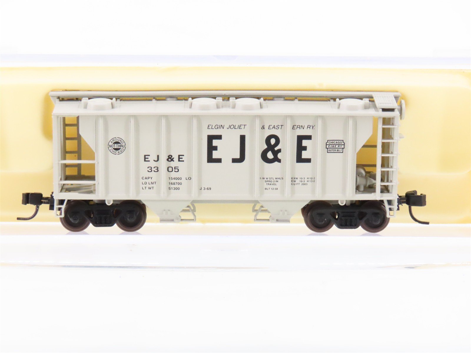 N Scale Atlas 3167 EJ&E Elgin Joliet & Eastern 2-Bay Covered Hopper #3305