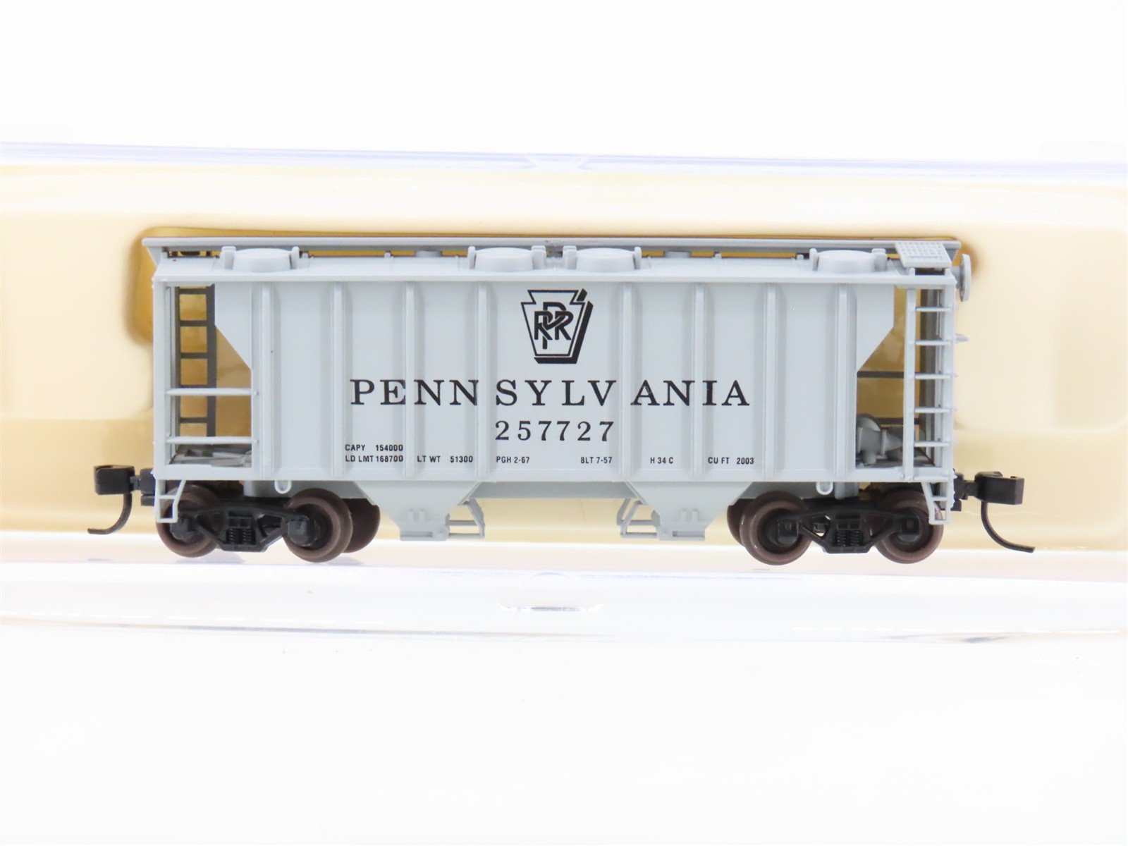 N Scale Atlas 31562 PRR Pennsylvania Railroad 2-Bay Covered Hopper #257727