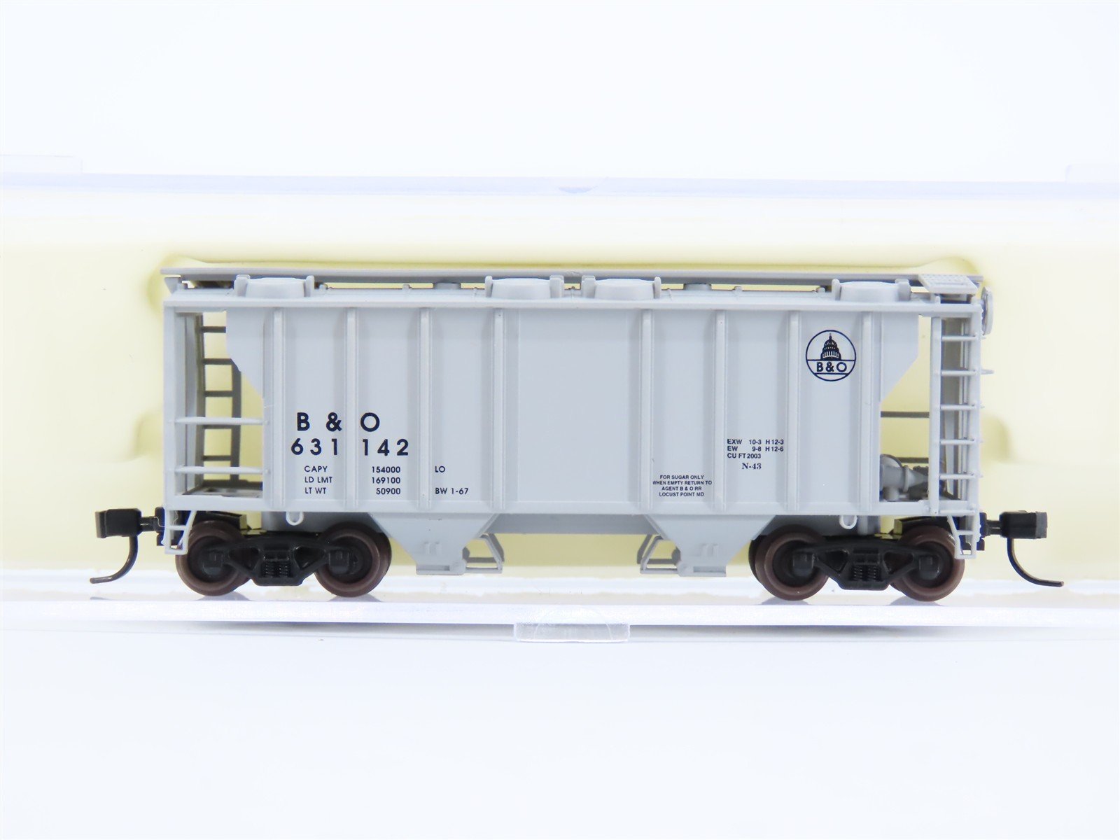 N Scale Atlas B&O Baltimore & Ohio Railroad 2-Bay Covered Hopper #631142