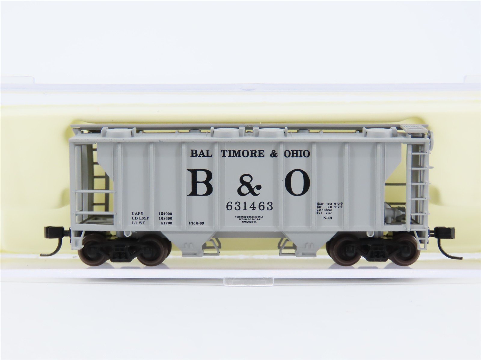 N Scale Atlas B&O Baltimore & Ohio Railroad 2-Bay Covered Hopper #631463