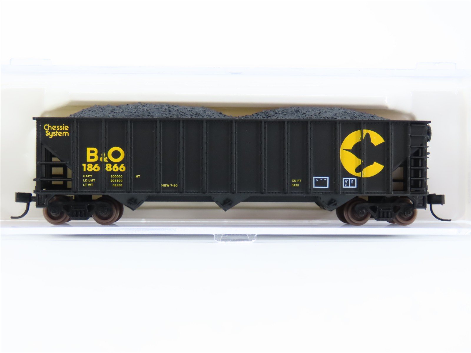 N Scale Atlas 32875 B&O Chessie System 3-Bay Open Hopper #186866 w/ Load