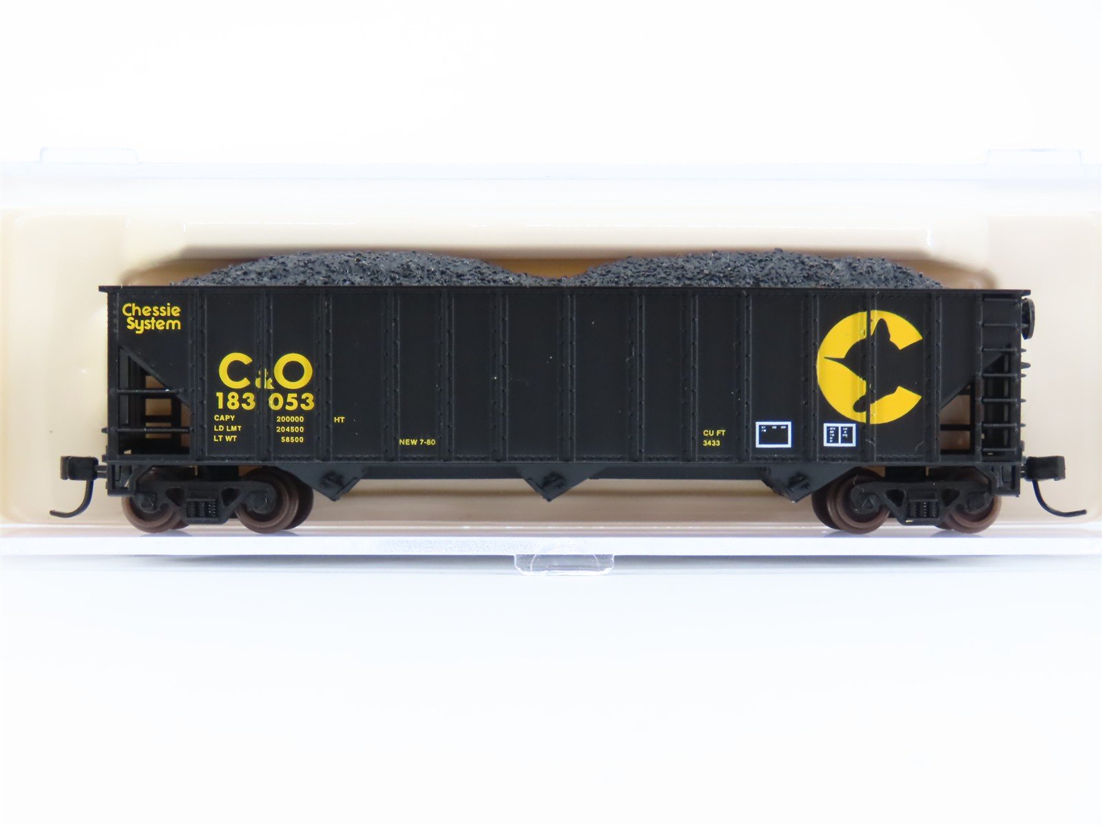 N Scale Atlas 32883 C&O Chessie System 3-Bay Open Hopper #183053 w/ Load
