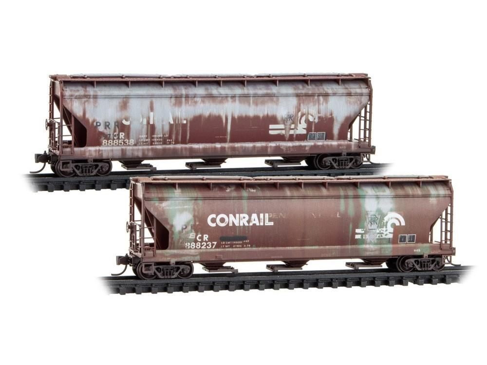 N Micro-Trains MTL 98305102 CR/ex-PRR 3-Bay Covered Hoppers 2-Pack - Weathered
