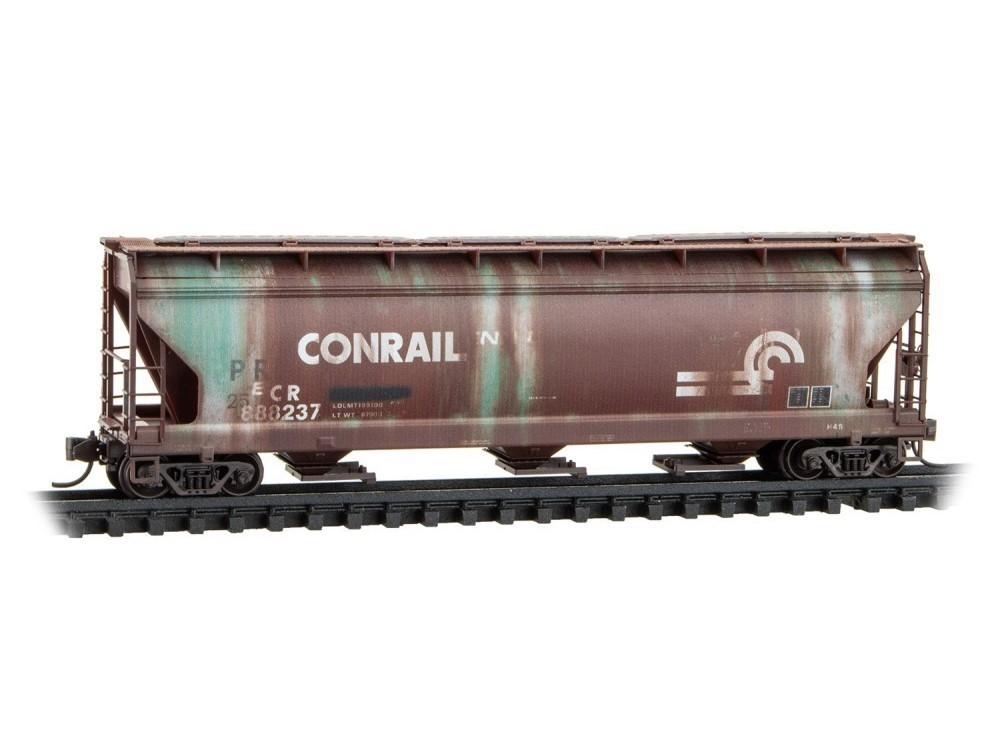 N Micro-Trains MTL 98305102 CR/ex-PRR 3-Bay Covered Hoppers 2-Pack - Weathered