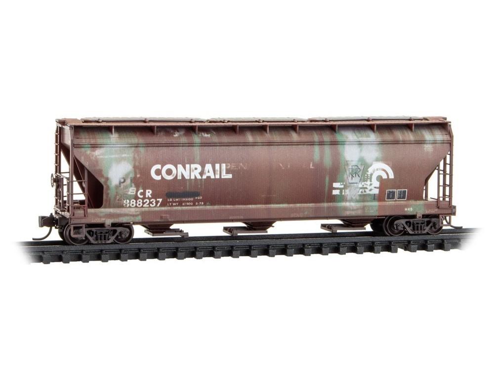 N Micro-Trains MTL 98305102 CR/ex-PRR 3-Bay Covered Hoppers 2-Pack - Weathered
