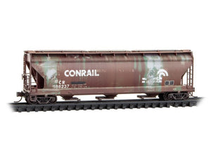 N Micro-Trains MTL 98305102 CR/ex-PRR 3-Bay Covered Hoppers 2-Pack - Weathered