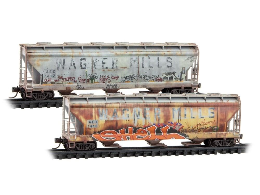 N Micro-Trains MTL 98305105 AEX Andersons 3-Bay Covered Hopper 2-Pack w/Graffiti