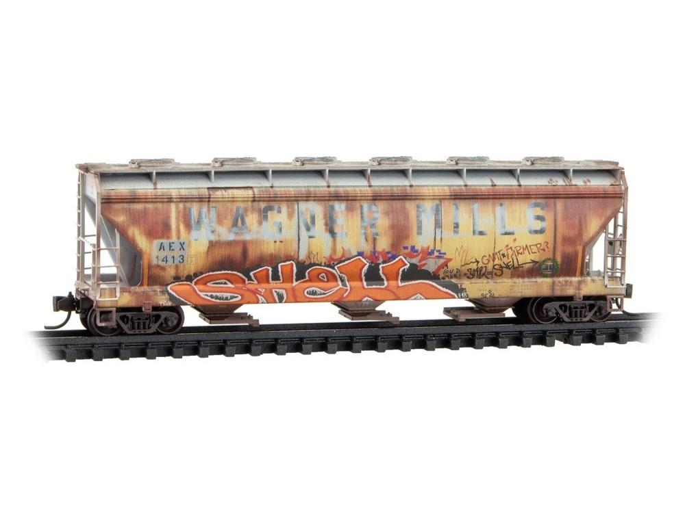 N Micro-Trains MTL 98305105 AEX Andersons 3-Bay Covered Hopper 2-Pack w/Graffiti