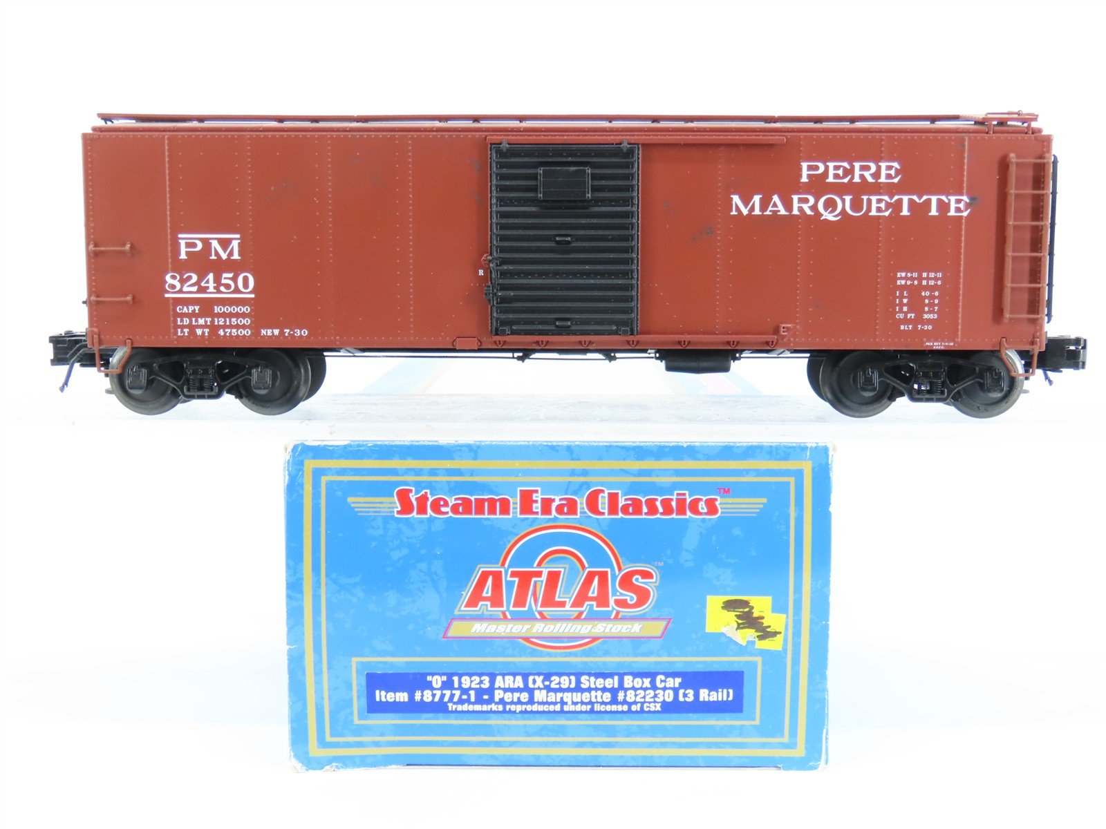 O Gauge 3-Rail Atlas 8777-1 PM Pere Marquette Steel Single Door Box Car #82450