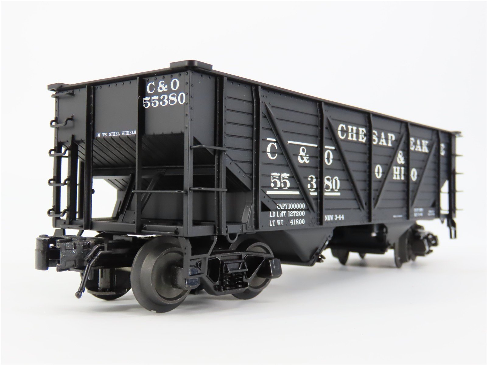 O Gauge 3-Rail Atlas 6423-5 C&O 50-Ton War Emergency 2-Bay Hopper #55380