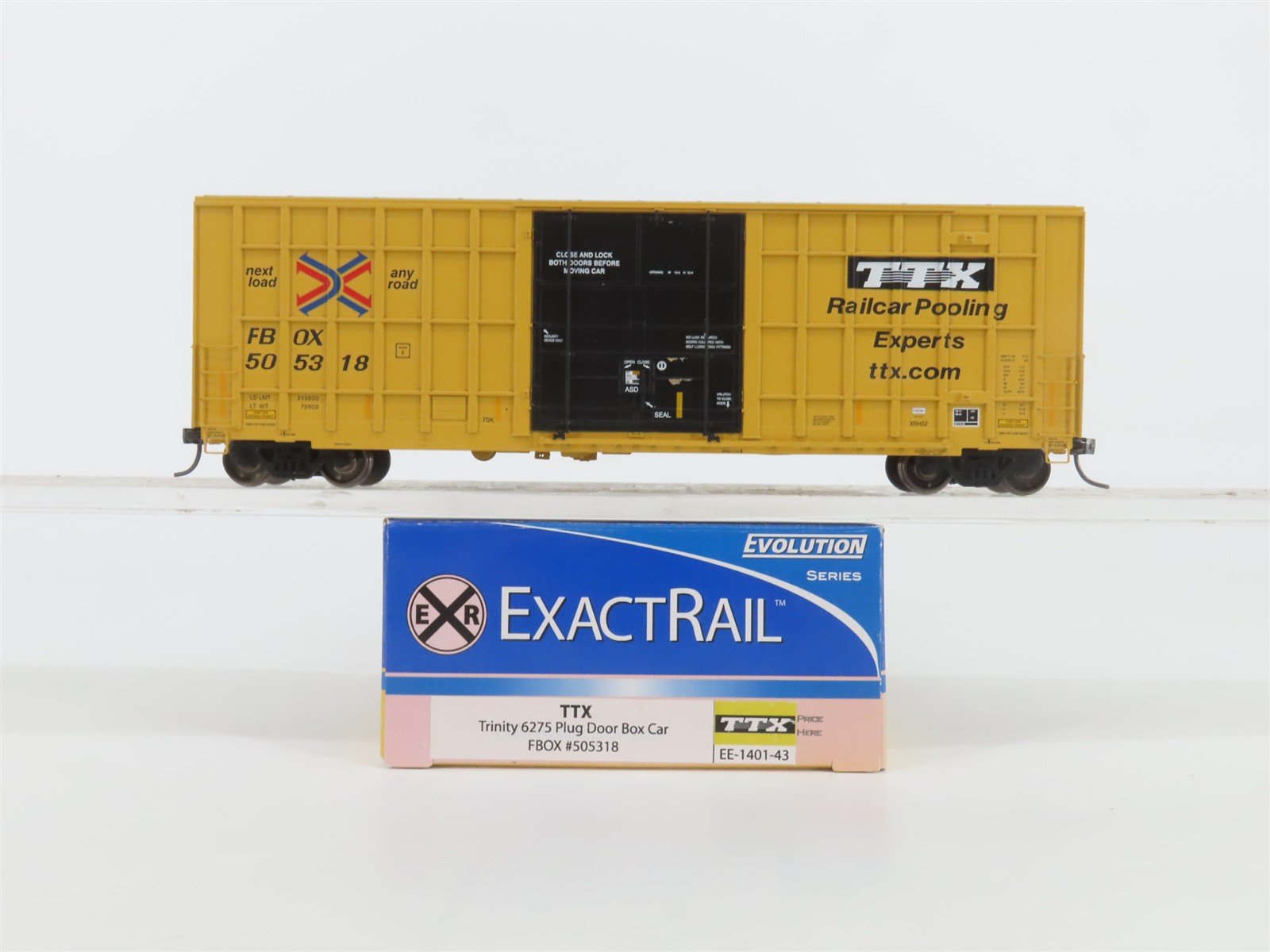 HO Scale ExactRail Evolution Series EE-1401-43 FBOX TTX Plug Door Boxcar #505318