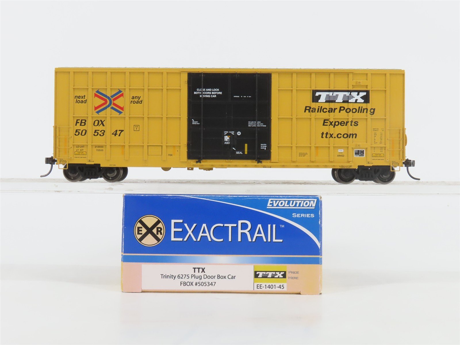 HO Scale ExactRail Evolution Series EE-1401-45 FBOX TTX Plug Door Boxcar #505347