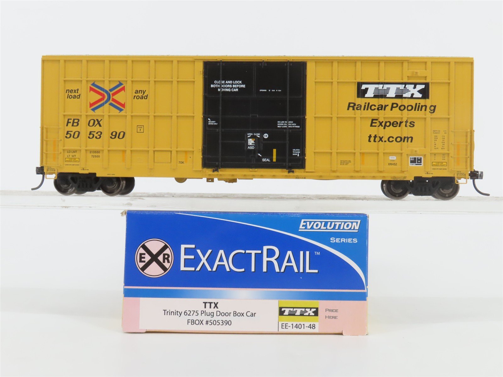 HO Scale ExactRail Evolution Series EE-1401-48 FBOX TTX Plug Door Boxcar #505390