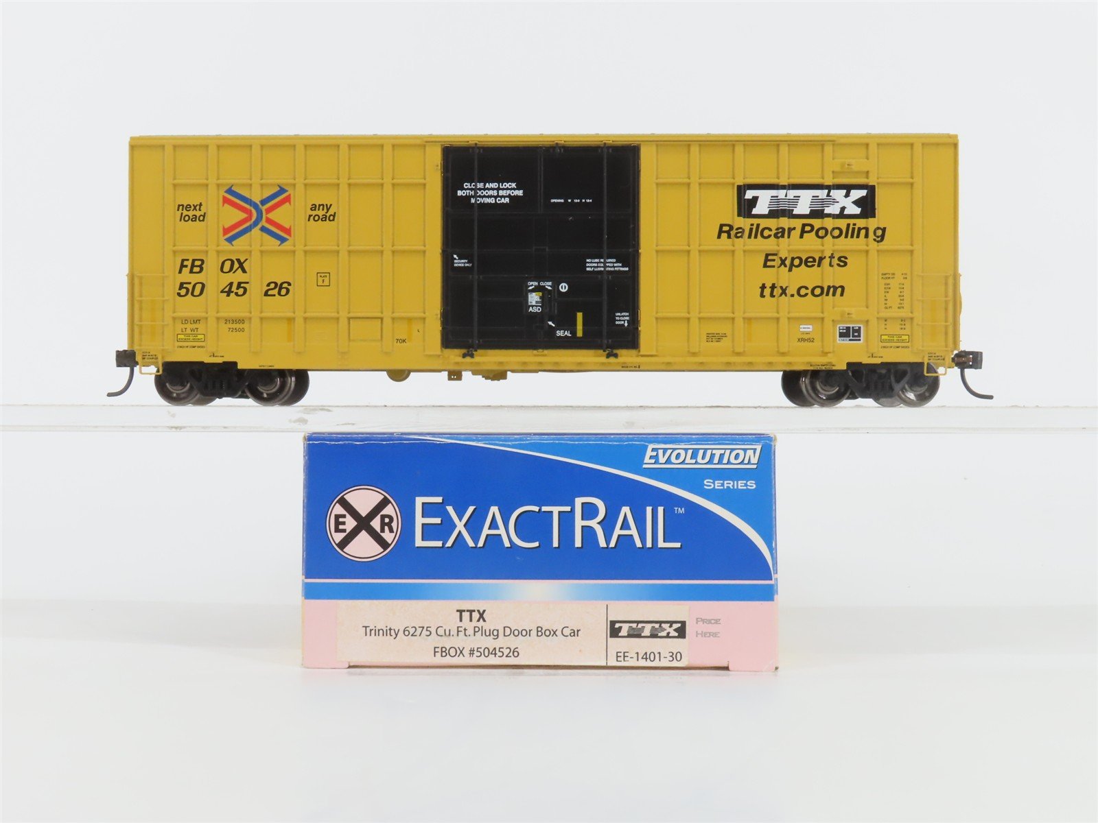 HO Scale ExactRail Evolution Series EE-1401-30 FBOX TTX Plug Door Boxcar #504526