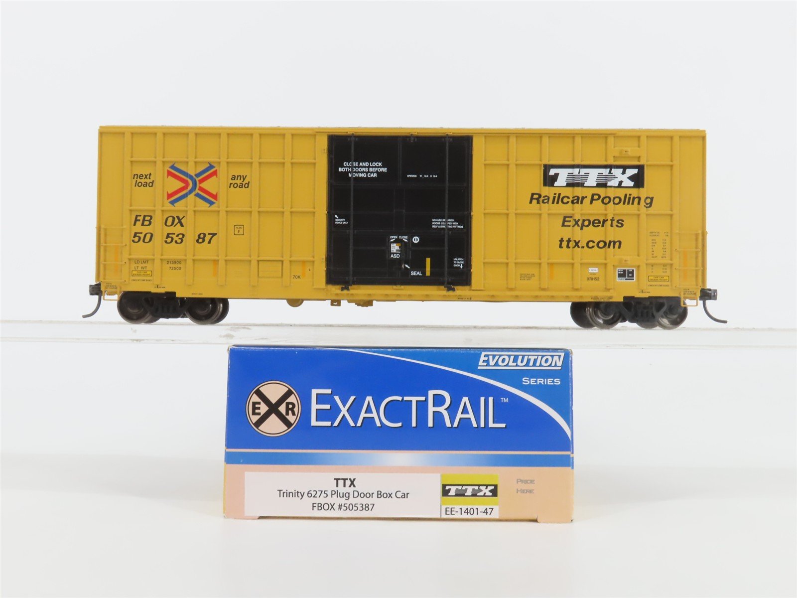 HO Scale ExactRail Evolution Series EE-1401-47 FBOX TTX Plug Door Boxcar #505387