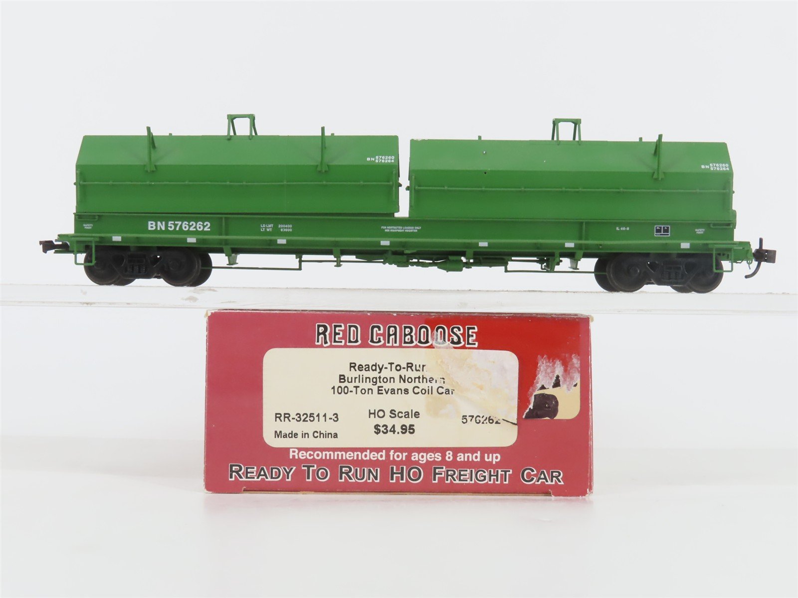 HO Scale Red Caboose RR-32511-3 BN Burlington Northern 100-Ton Coil Car #576262