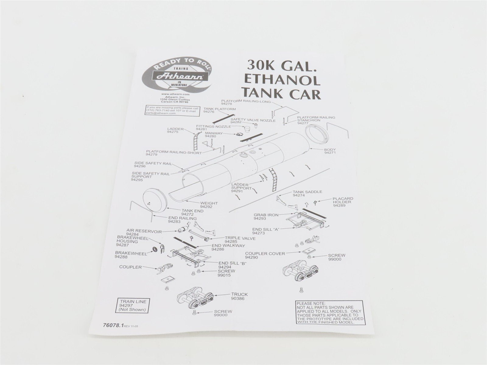HO Scale Athearn 94252 UTLX 30K Gallon Ethanol Tank Car #205688
