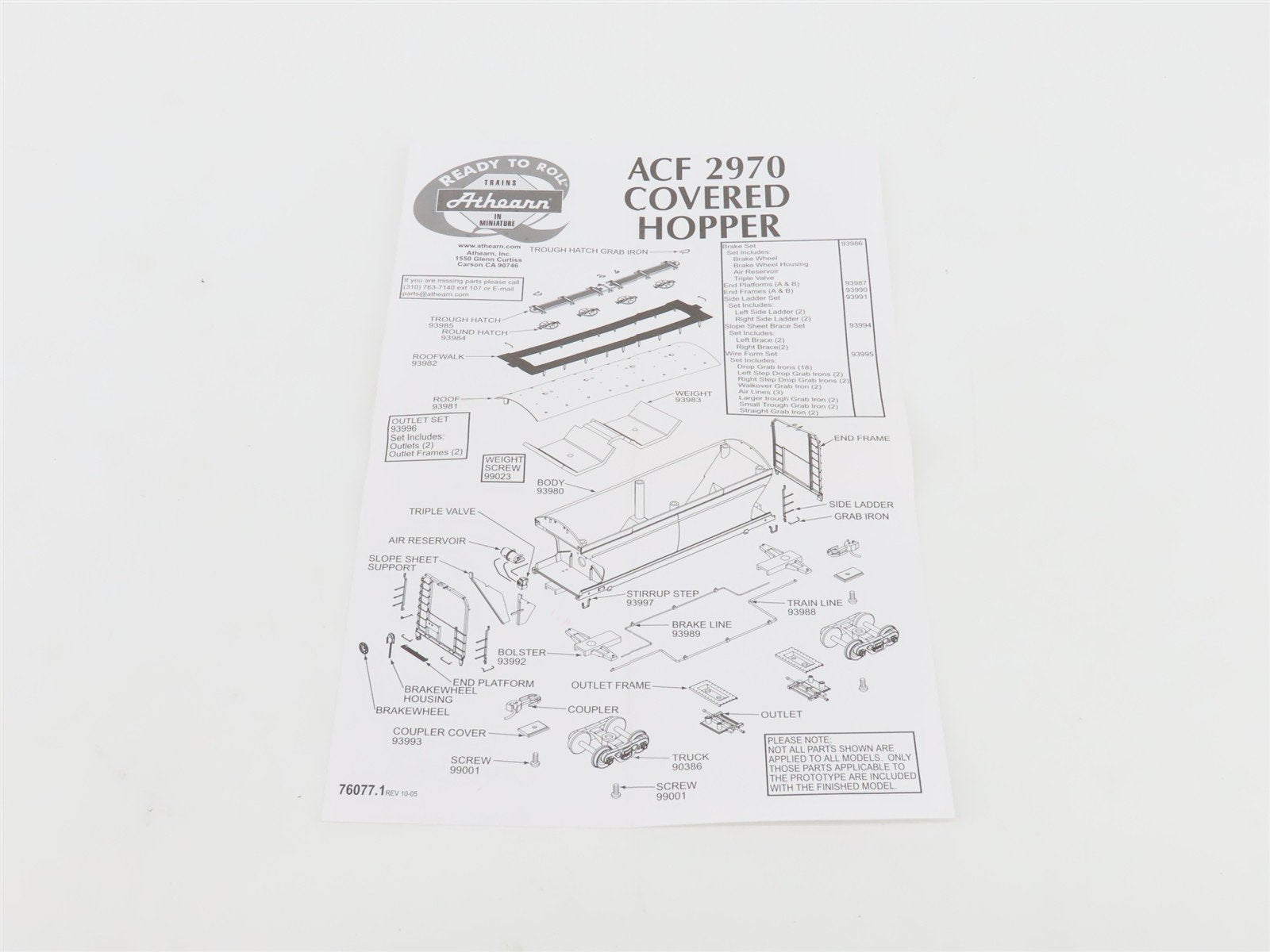 HO Scale Athearn 93921 BNSF Railway ACF 2970 2-Bay Covered Hopper #406269