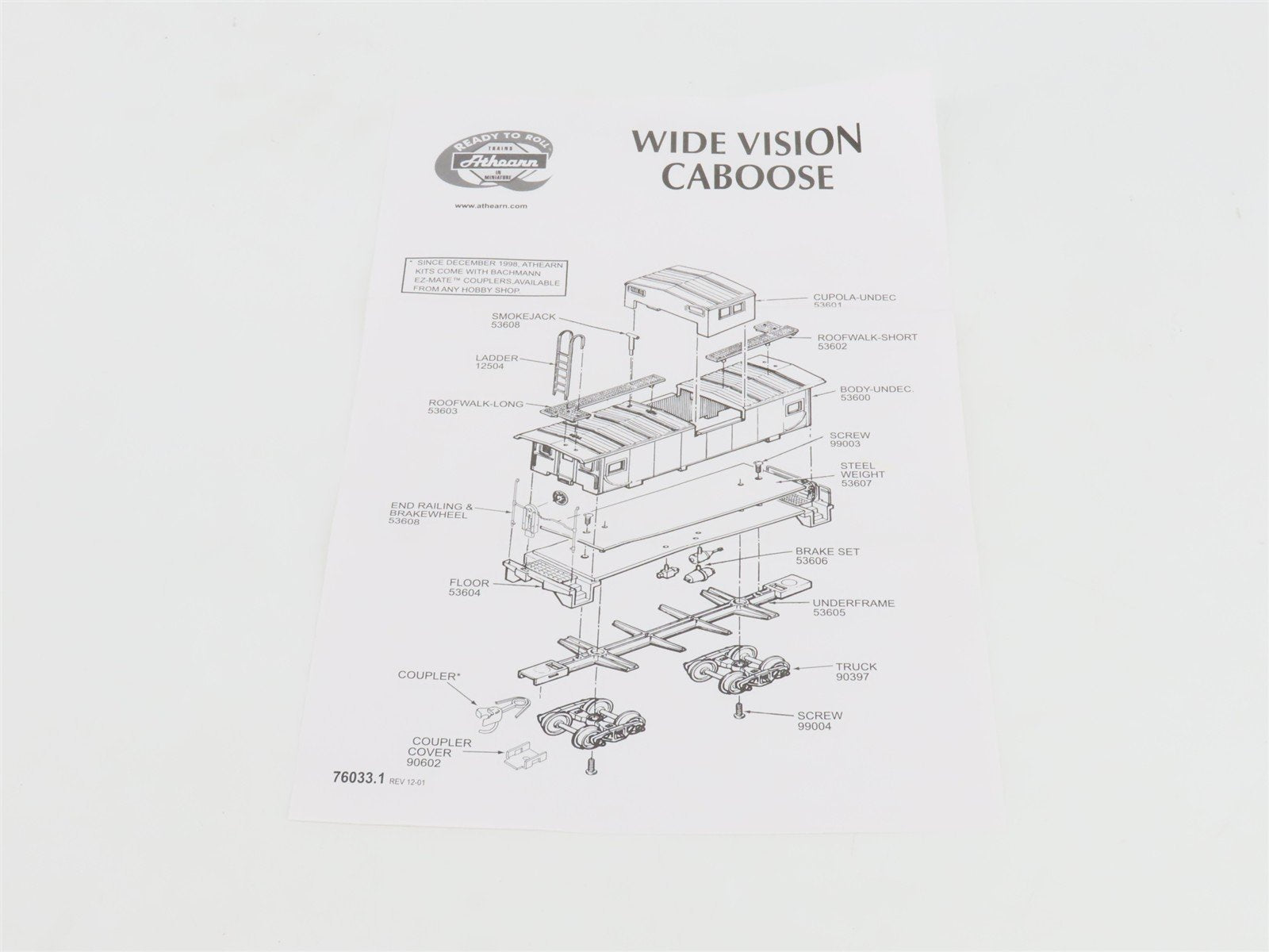 HO Scale Athearn 7501 D&RGW Rio Grande (Orange/Silver) Wide Vision Caboose 01513