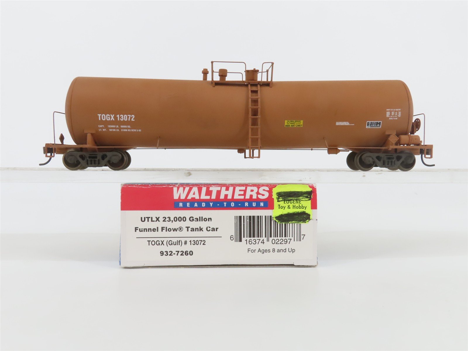 HO Scale Walthers 932-7260 TOGX (Gulf) 23K Gallon Funnel Flow Tank Car #13072