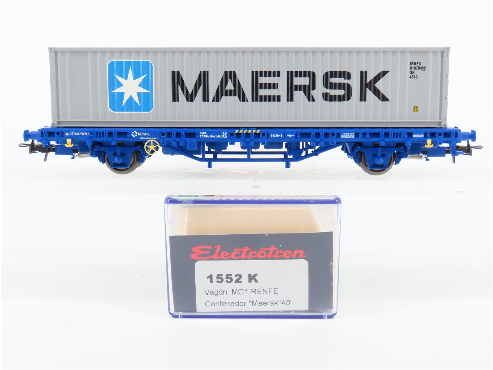 HO Scale Electrotren 1552K Renfe Flatcar Wagon w/Maersk Container