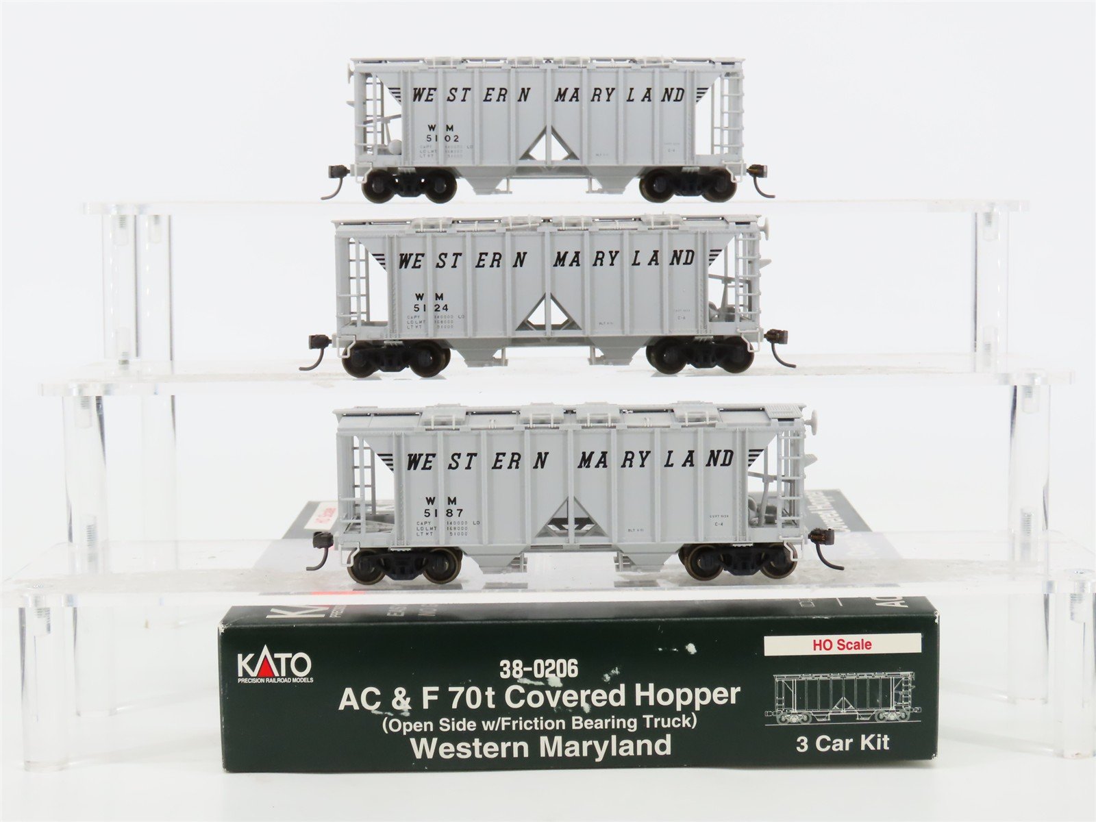 HO Scale Kato 38-0206 WM Western Maryland ACF 70t 2-Bay Covered Hopper 3-Pack