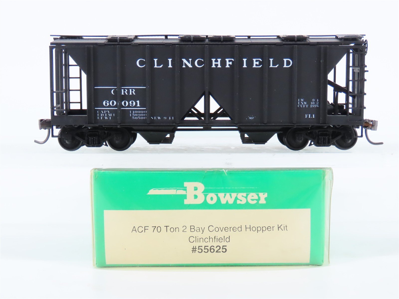 HO Scale Bowser 55625 CRR Railway 2-Bay 70-Ton Covered Hopper Car #60091