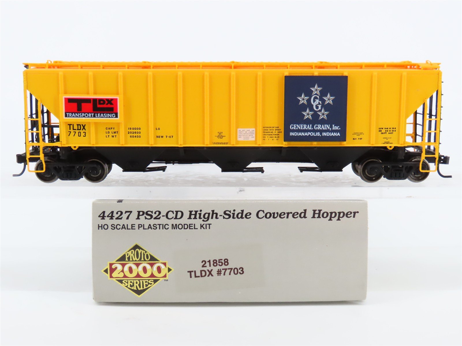 HO Scale Proto 2000 21858 TLDX General Grain PS2-CD 3-Bay Covered Hopper #7703