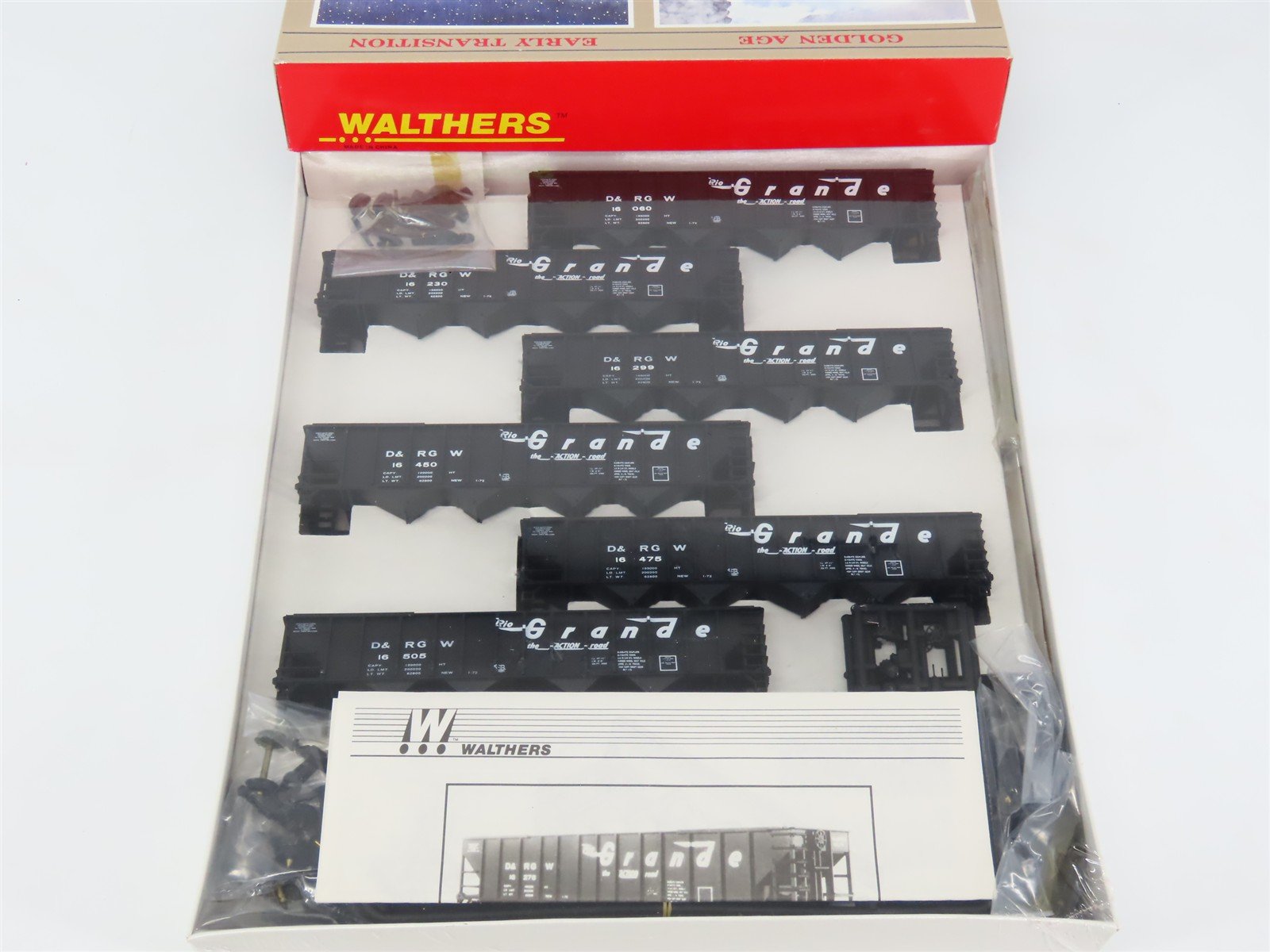 HO Scale Walthers 932-4933 DRGW Rio Grande 100-Ton 4-Bay Hopper Kits 6-Pack #1