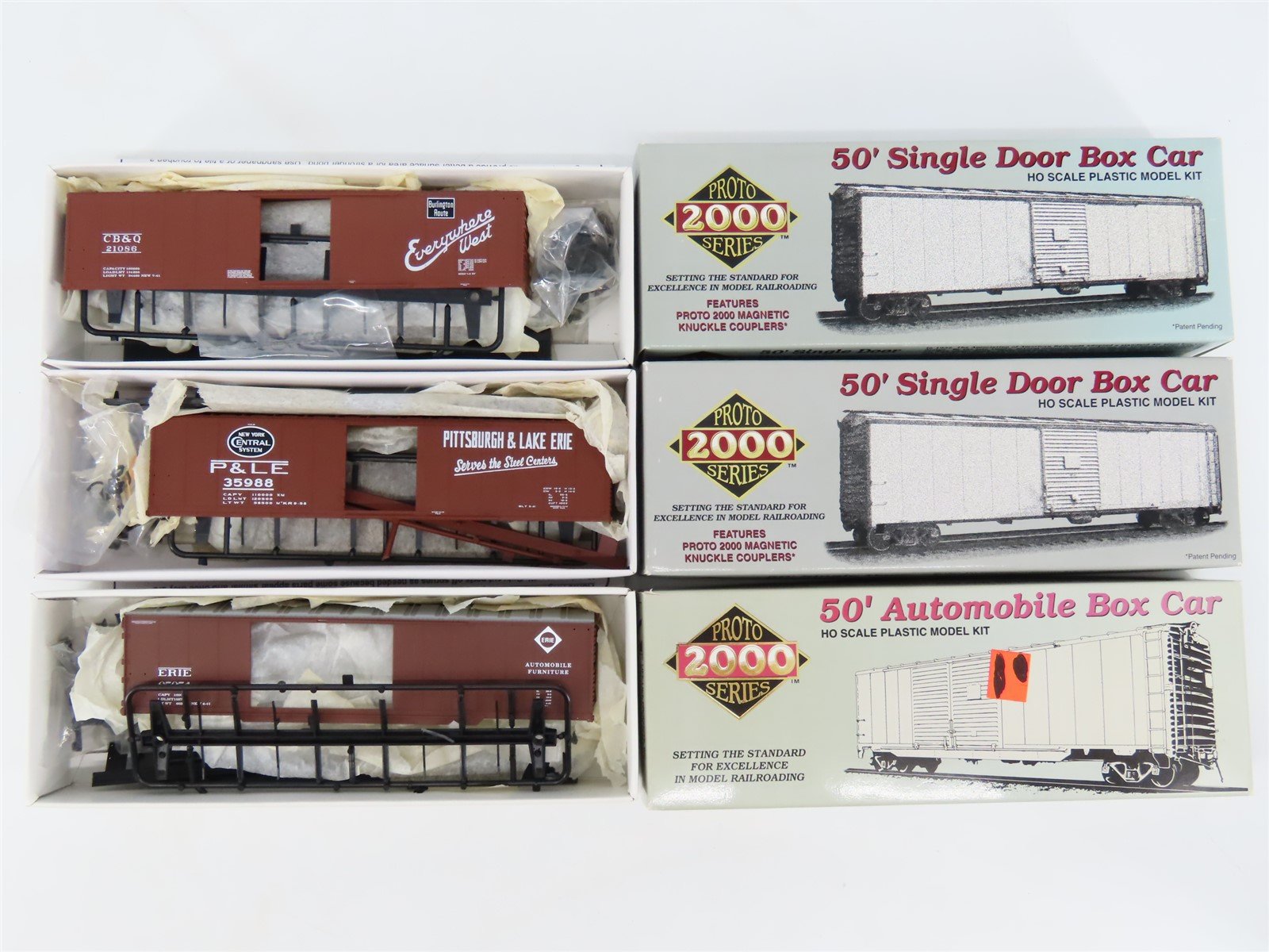 LOT of 3 HO Scale PROTO 2000 Kits ERIE/P&LE/CB&Q Railroad 50' Box Cars