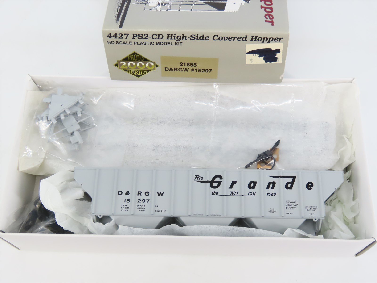 HO Scale PROTO 2000 Kit #21855 D&RGW Rio Grande 3-Bay Covered Hopper #15297