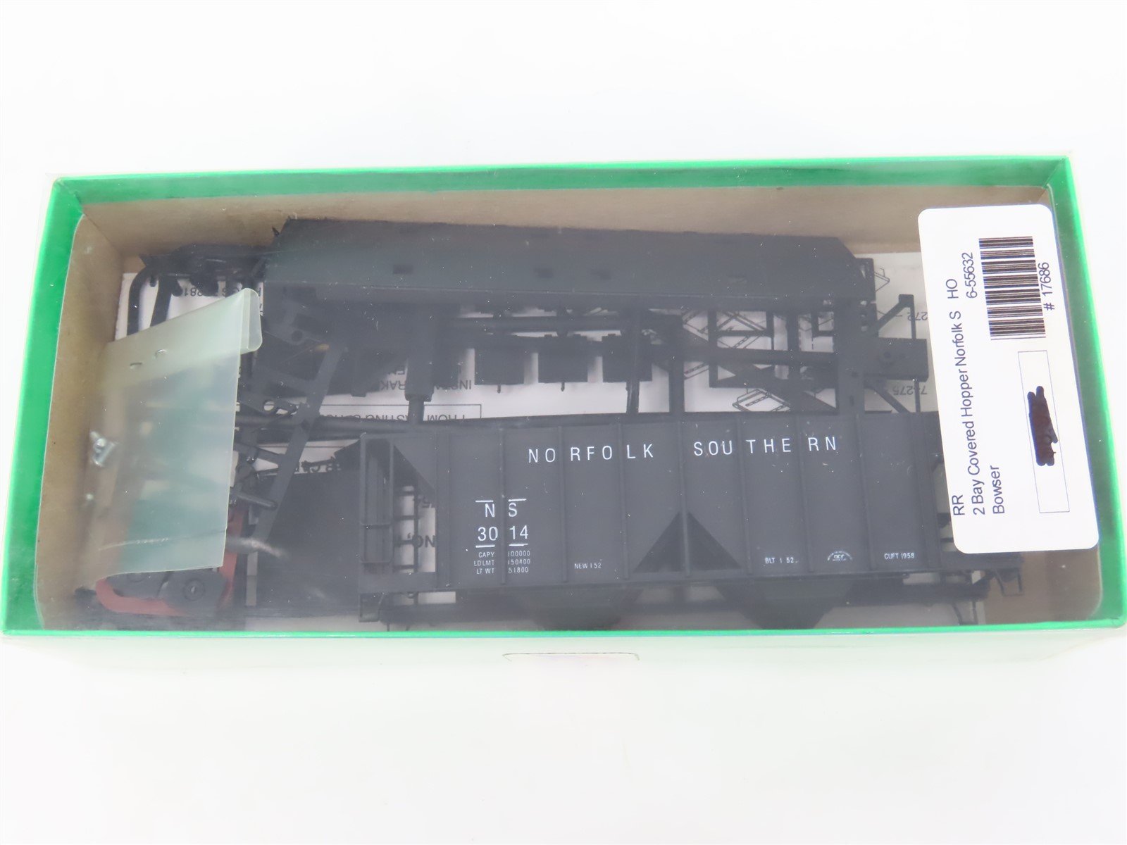 HO Scale Bowser Kit #55632 NS Norfolk Southern 2-Bay Hopper #3014 - Sealed