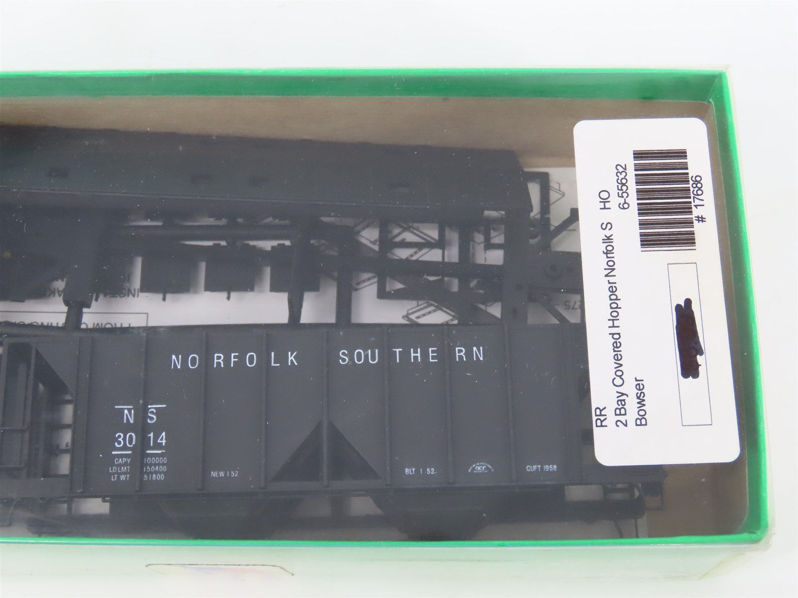 HO Scale Bowser Kit #55632 NS Norfolk Southern 2-Bay Hopper #3014 - Sealed
