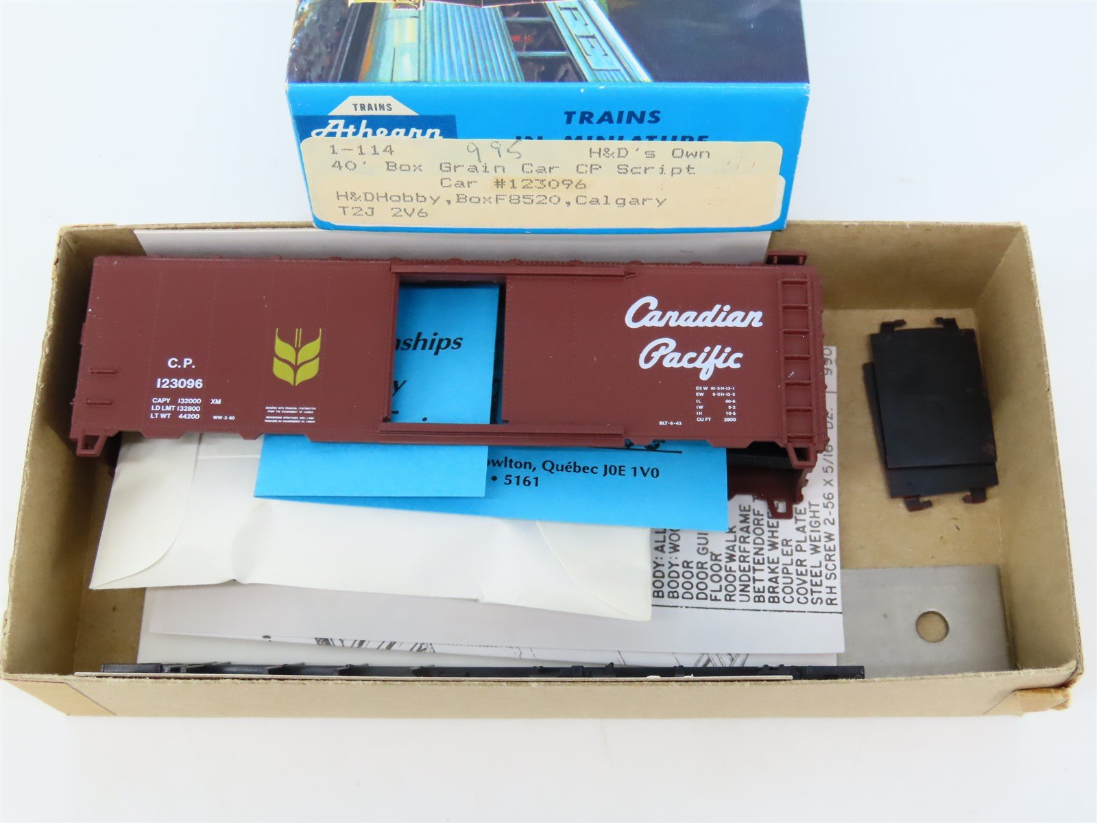 HO Scale Athearn H&D Kit 1-114 CP Canadian Pacific Railroad 40' Box Car #123096