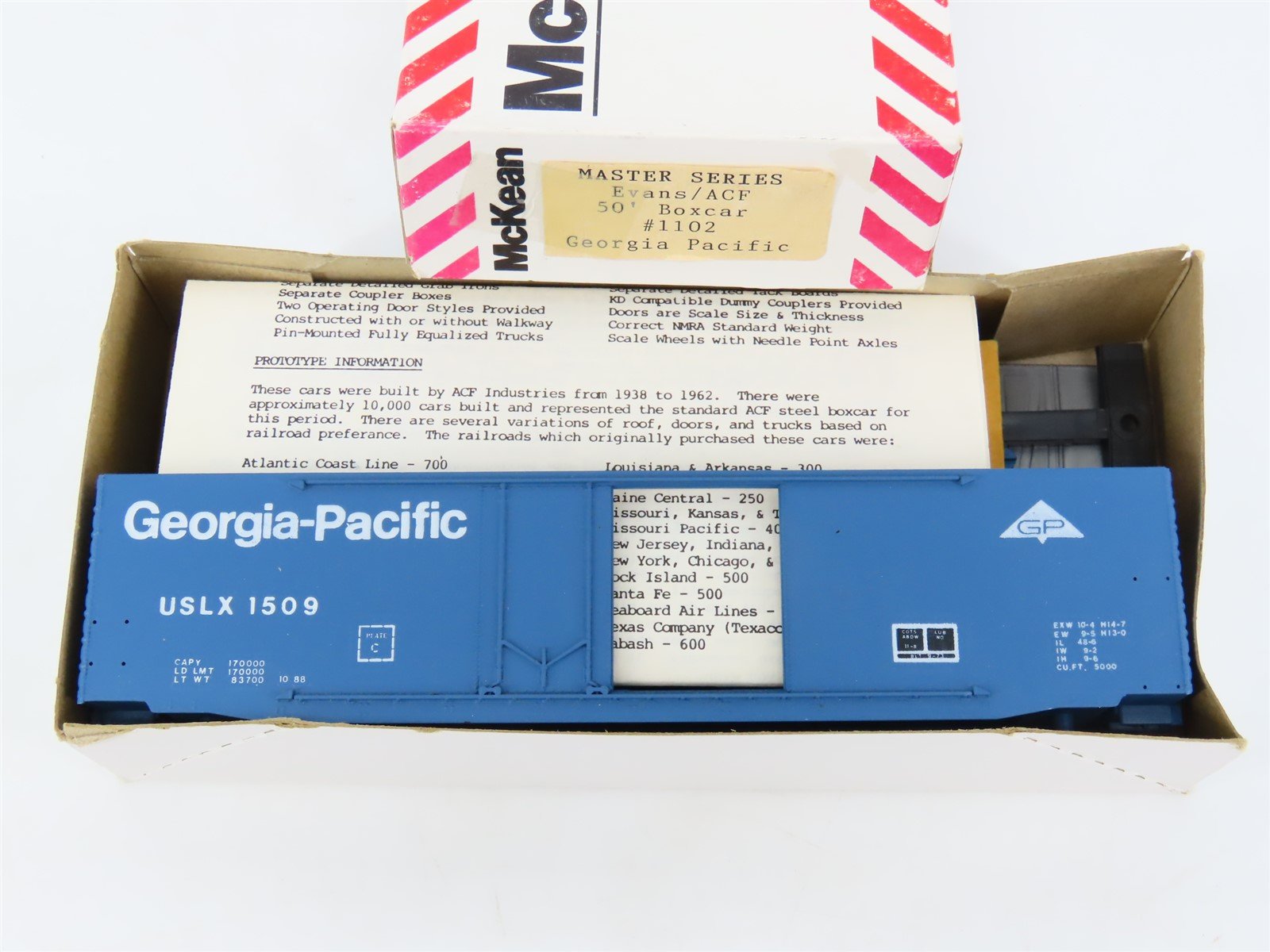 HO Scale McKean Models Kit #1102 USLX Georgia Pacific 50' Box Car #1509