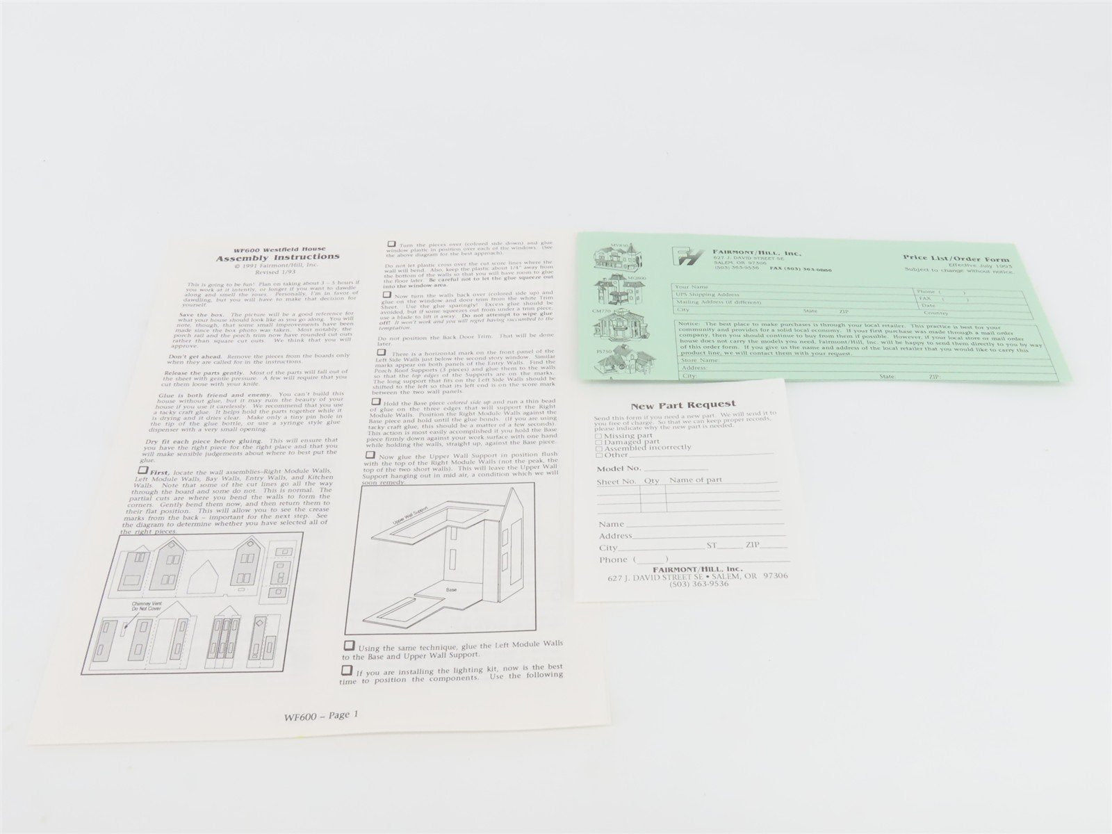 HO 1/87 Scale Fairmont Hill Kit #WF600 Westfield House