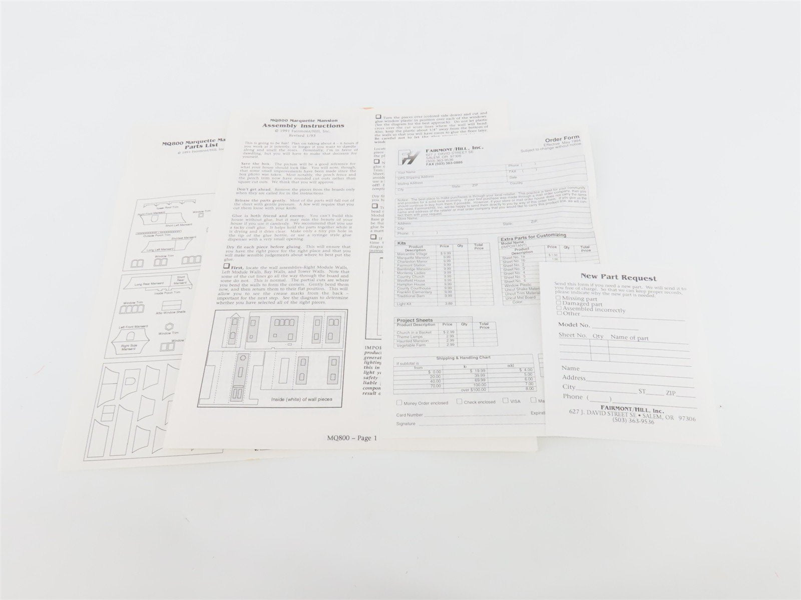 HO 1/87 Scale Fairmont Hill Kit #MQ800 Marquette Mansion