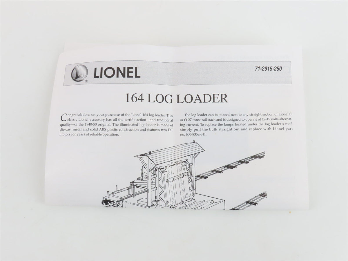 O 1/48 Scale Lionel 6-12915 No. 164 Operating Log Loader